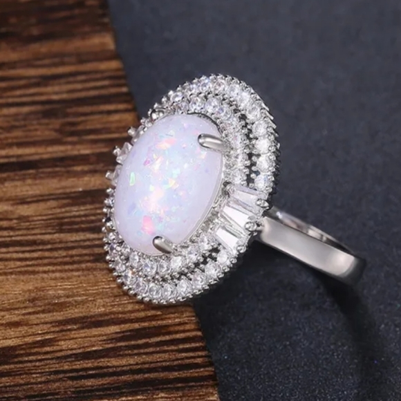 New Big Diamond White Opal S.S Ring - Picture 3 of 6